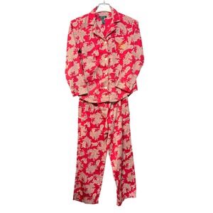 Lauren Ralph Lauren Womens Red Paisley Pajama Set Cotton Monogram Size M